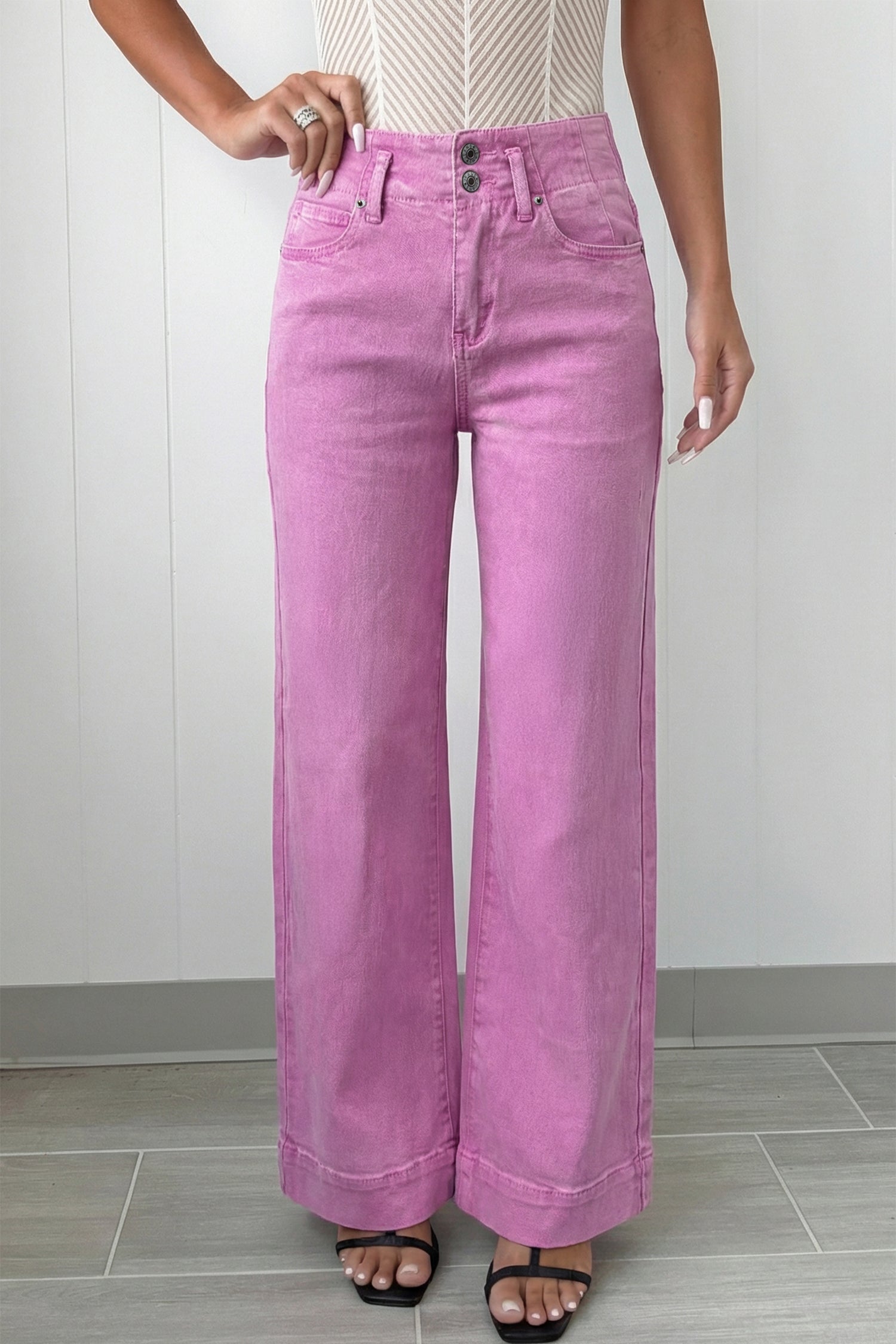 Black 2-Button High Waist Flared Bottom Jeans