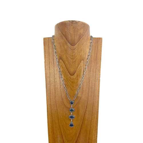 22 inches silver metal chain with four blue turquoise stone teardrops Necklace: BLUE