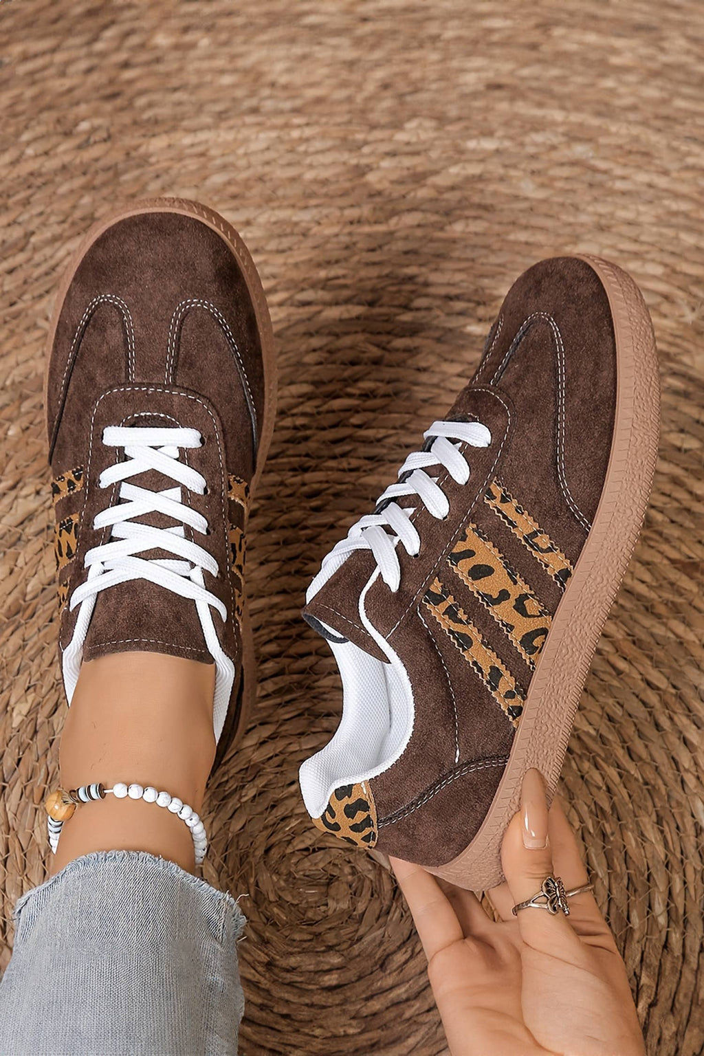 Leopard Patchwork Detail Faux Suede Shoes