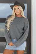 Medium Grey Raw Edge Uneven Hem Patchwork Drop Shoulder Sweater